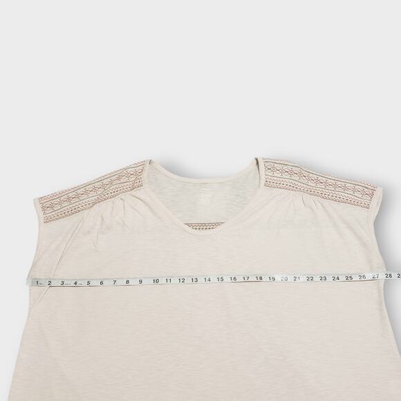 Pure Jill Sz 2X Banded Embroidered Tee Pink Cap Sleeve Top Boxy Relaxed Casual - Picture 9 of 10